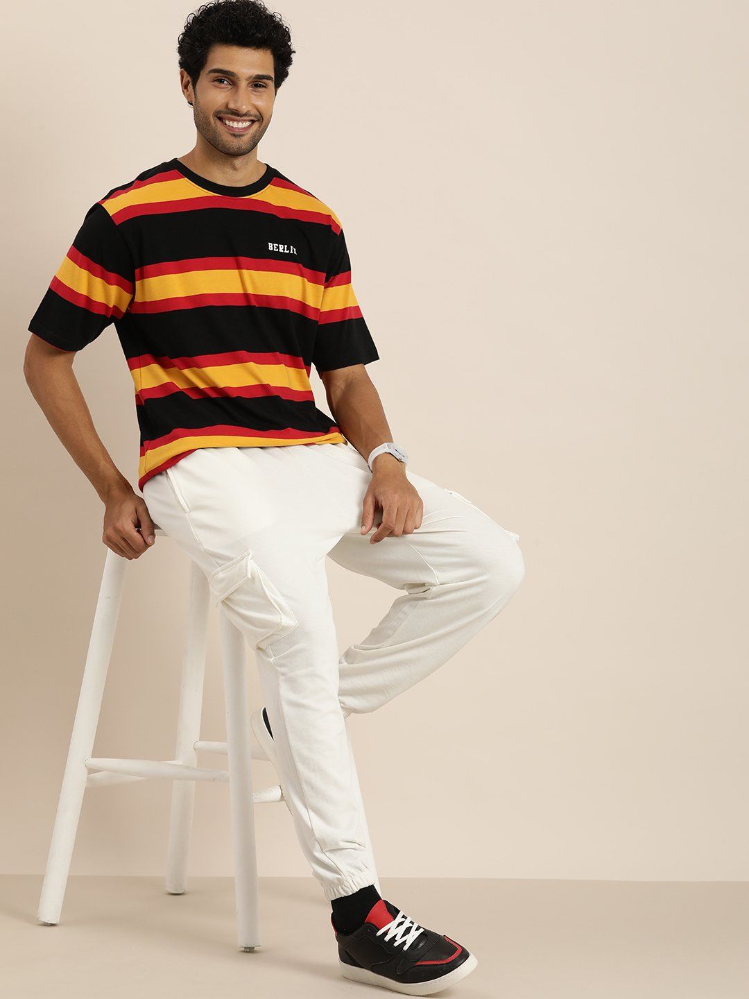 Difference of opinion Multicoloured Striped Oversized T-Shirt